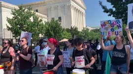 Pro-choice protesters chant “Protect Trans People, See Trans People” at a blockade outside the Supreme Court