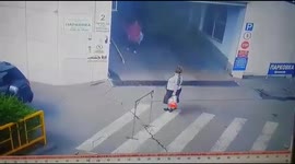 CCTV captures bizarre collision between two Russian pedestrians