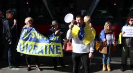 Ukrainians protest at Freelancer.com Head Office at Grosvenor Place, 225 George Street, Sydney