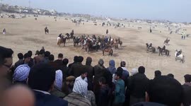 This Buzkashi competition was held in the capital of Kunduz province on February 20, 2022. A large number of printers from neighboring Kunduz provinces participated in the Buzkashi contest.zkashi originated with the Turkic-Mongols, and that it is still wi
