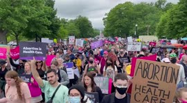 Thousands of demonstrators march near the Supreme Court in support of abortion rights in Washington DC