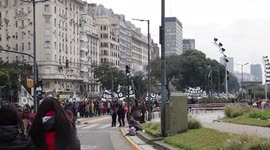 Social organizations protest at the Ministry of Social Development in Buenos Aires, Argentina