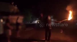 Anti-military protesters burn down effigy 'symbolising fake unity' in Myanmar