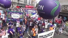 Thousands gather outside BBC ahead of a march to demand a better deal against rising cost of living