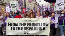 Deputy Labour leader Angela Rayner marches in London during