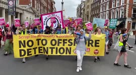 Demonstrators opposing the Rwanda refugee plan during the We Demand Better protest in London
