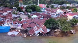 Coastal abrasion sees dozens of houses dragged into sea in Indonesia