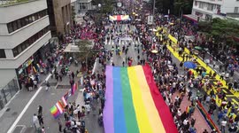 Arial footage of the crowds gathering in São Paulo for Brazilian Pride