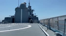 Russian frigate launches missiles at enemy targets