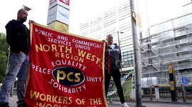 Rail workers picket Manchester station during biggest strike in 30 years
