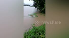 Large vortex spotted swirling in floodwater in southern China