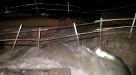 Road gets washed away by water in northeastern India