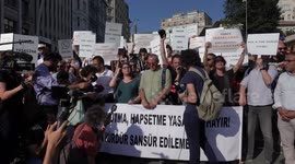 Turkish press associations protest against proposed media law in Istanbul, Turkey