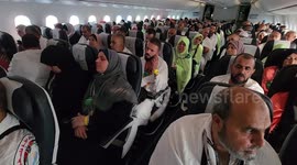 Palestinian Muslim pilgrims arrive at King Abdulaziz International Airport for the annual Hajj pilgrimage