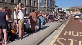 Huge queues form in Bristol as revellers await transport to Glastonbury