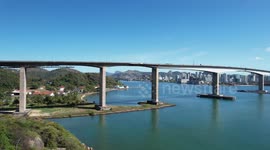 Drone footage of the bridge that connects the cities of Vila Velha and Vitória in Brazil