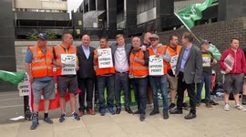 RMT General Secretay Mick Lynch at picket line on the secind day of rail strike