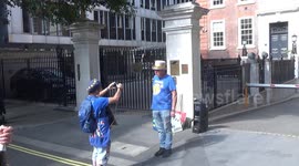 Ant Boris Johnson protesters celebrate by-election results outside Conservative Campaign Headquarters