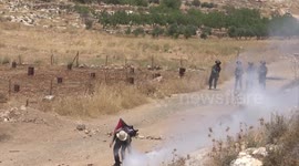 Palestinian protesters clash with Israeli forces at demonstration near West Bank city of Nablus