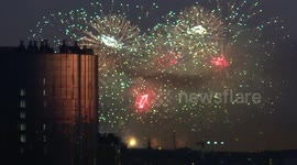 Scarlet sails show's fireworks for the Russian Proms in St Petersburg, Russia