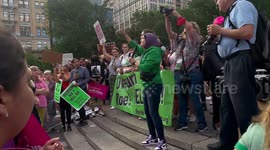 Linda Sarsour speaks during Abortions Rights demonstration in Union Square Park