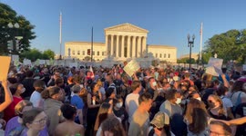 Thousands of abortion-rights activists gather in front of the U.S. Supreme Court after the Court announced a ruling in the Dobbs v Jackson Women's Health Organization case in Washington, DC