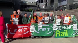RMT General Secretary Mick Lynch joins strikers at Euston Station