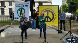 Speaker Kate Hudson of the CND  Anti-NATO. They will be no peace with NATO protest, London, UK