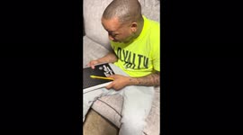 Watch this man's reaction after wife surprises him with left-handed notebooks