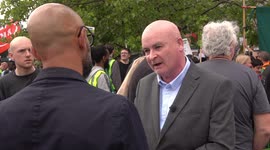 Mick Lynch joins striking rail workers in rally outside King's Cross