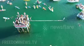 Greasy Pole competition in Gloucester, Massachusetts for the yearly Fiesta Carnival