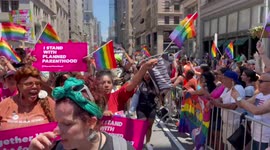 “Hands off our bodies”: Revelers cheer Planned Parenthood supporters at New York City Pride March