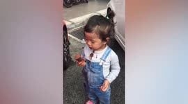 Adorable toddler struggles to stay awake while eating ice cream