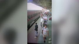 Brave cops save woman who slipped while de-boarding moving train in northern India