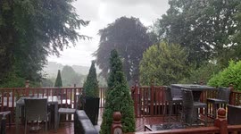 Heavy morning rain over York Racecourse Knavesmire York city UK