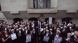 Barristers start strike action outside Old Bailey in London demanding pay rise