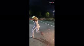 Pregnant woman falls to ground while running in excitement during gender reveal