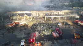 Drone footage shows search for survivors at destroyed Ukrainian shopping centre