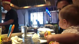Baby Scared of Fire at Restaurant
