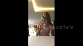 Girl Startled While Drinking Water