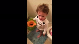 Girl Makes Mess in Bathroom