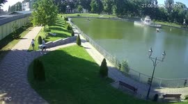 Watch moment man dives into lake for cover during Russian missile strikes on shopping mall