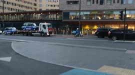 Two Taxies Being Carried By A Brake Down Truck-In Stratford
