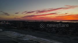 Drone captures spectacularly pink sunset Paints along the New Jersey Shoreline