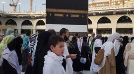 Children of Muslim prospective Hajj pilgrims particibate thier families during annual Hajj pilgrimage at the Kaaba at Masjid al-Haram in Mecca, Saudi Arabia