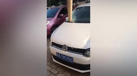 Water pipe impales car after falling from building in China