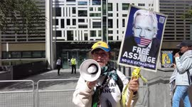 Freedom of journalism is under attack's by US/UK government protest, London, UK