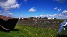 Tornado damage near foam Lake Saskatchewan after stormy Prairie day