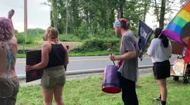 Pro-choice protesters chant, “Impeach Clarence Thomas” outside the Supreme Court Justice’s neighborhood