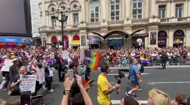Pride parade passes through London’s Piccadilly Circus